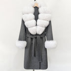 OFTBUY Wholesale New Autumn Winter Clothes Long Natural Woolen Coat Women Fashion Warm 100% Wool Real Fox Fur Jacket Overcoat