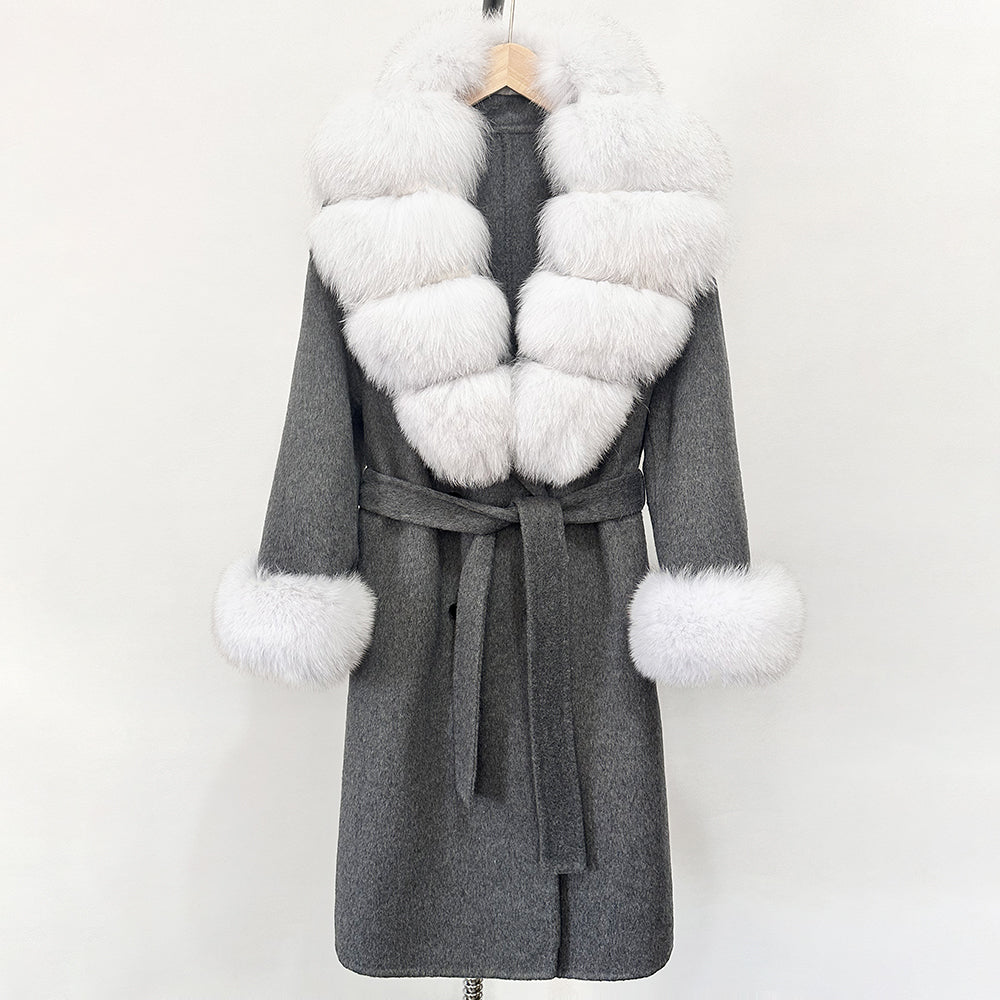 OFTBUY Wholesale New Autumn Winter Clothes Long Natural Woolen Coat Women Fashion Warm 100% Wool Real Fox Fur Jacket Overcoat