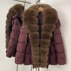OFTBUY Big Natural Fox Fur Collar Duck Down Coat Female Hooded Thick Warm Top Clothes Women Fashion Real Fur Puffer Jacket
