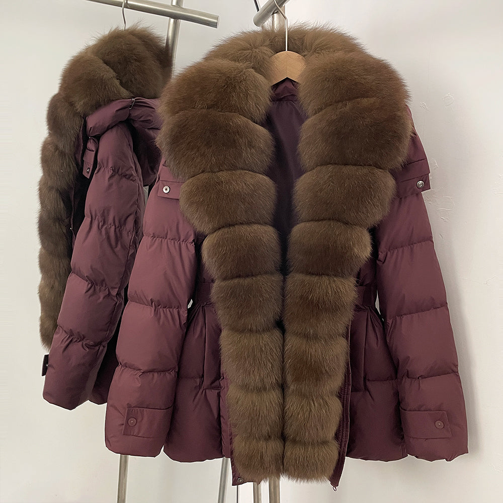 OFTBUY Big Natural Fox Fur Collar Duck Down Coat Female Hooded Thick Warm Top Clothes Women Fashion Real Fur Puffer Jacket