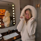 OFTBUY Luxury Knitted Zip-Up Hoodie with Oversized Real Fox Fur Hood - Premium Apres-Ski Luxe Loungewear