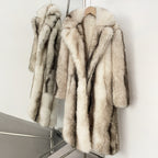 OFTBUY Luxury Long-Line Notch Lapel Faux Fur Coat - Elegant Winter Vegan Fur Overcoat