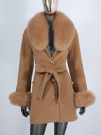 OFTBUY Double-sided Wool Coat Female New Autumn Winter Real Fox Fur Clothes Women Detachable Fur Cuffs Woolen Cashmere Jacket