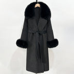 OFTBUY Fashion Warm Wool Coat with Real Fox Fur Collar New Autumn Winter Long Clothing Women Belt Elegant Woolen Jcacket Female