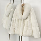 OFTBUY Natural Rabbit Fur Coat Female New Thickened Warm Top Clothing Women Fashion Fluffy Real Fox Fur Collar Jacket Lady