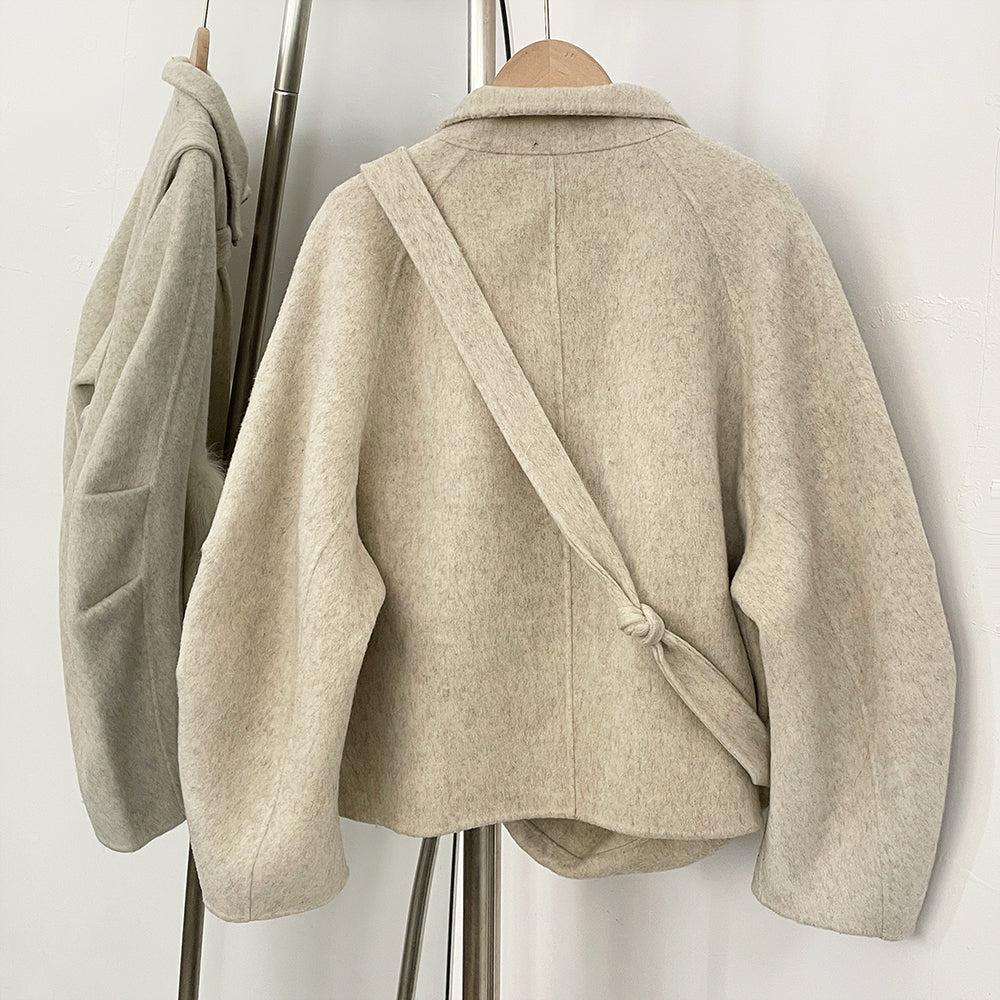 OFTBUY Short Zipper Real Fox Fur Woolen Jacket Fashion Casual Long Sleeves Woo Coat Female with Bag New Autumn Clothes Women