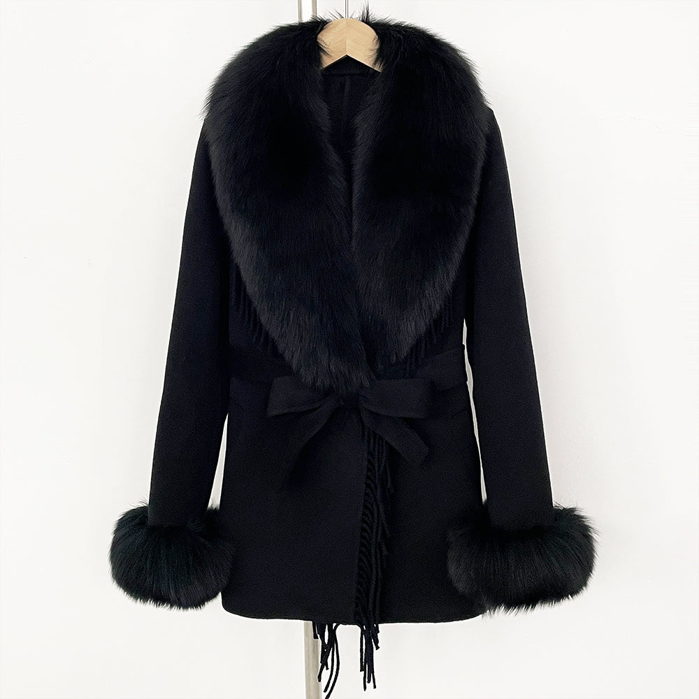 OFTBUY Short Real Fox Fur Wool Coat New Autumn Winter Clothes Women Fashion Natural Fur Woolen Jacket Female Tassel Overcoat