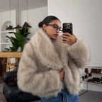 OFTBUY Luxury Oversized Lapel Faux Fur Jacket - Chic Short Vegan Fur Coat for Winter Glamour