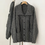 OFTBUY New Fashion Spring Autumn Loose Sweater Female Real Fox Fur Cardigan Clothing Women Button Oversized Knitted Jacket Lady