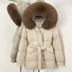 OFTBUY Hooded Real Fox Fur Down Coat Female New Autumn Winter Top Clothes Women Thickened Warm Natural Fur Fluffy Puffer Jacket