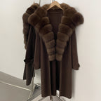 OFTBUY New Autumn Winter Knit Clothing Female Long Big Real Fox Fur Collar Sweater Women Warm Fashion Elegant Cardigan Coat