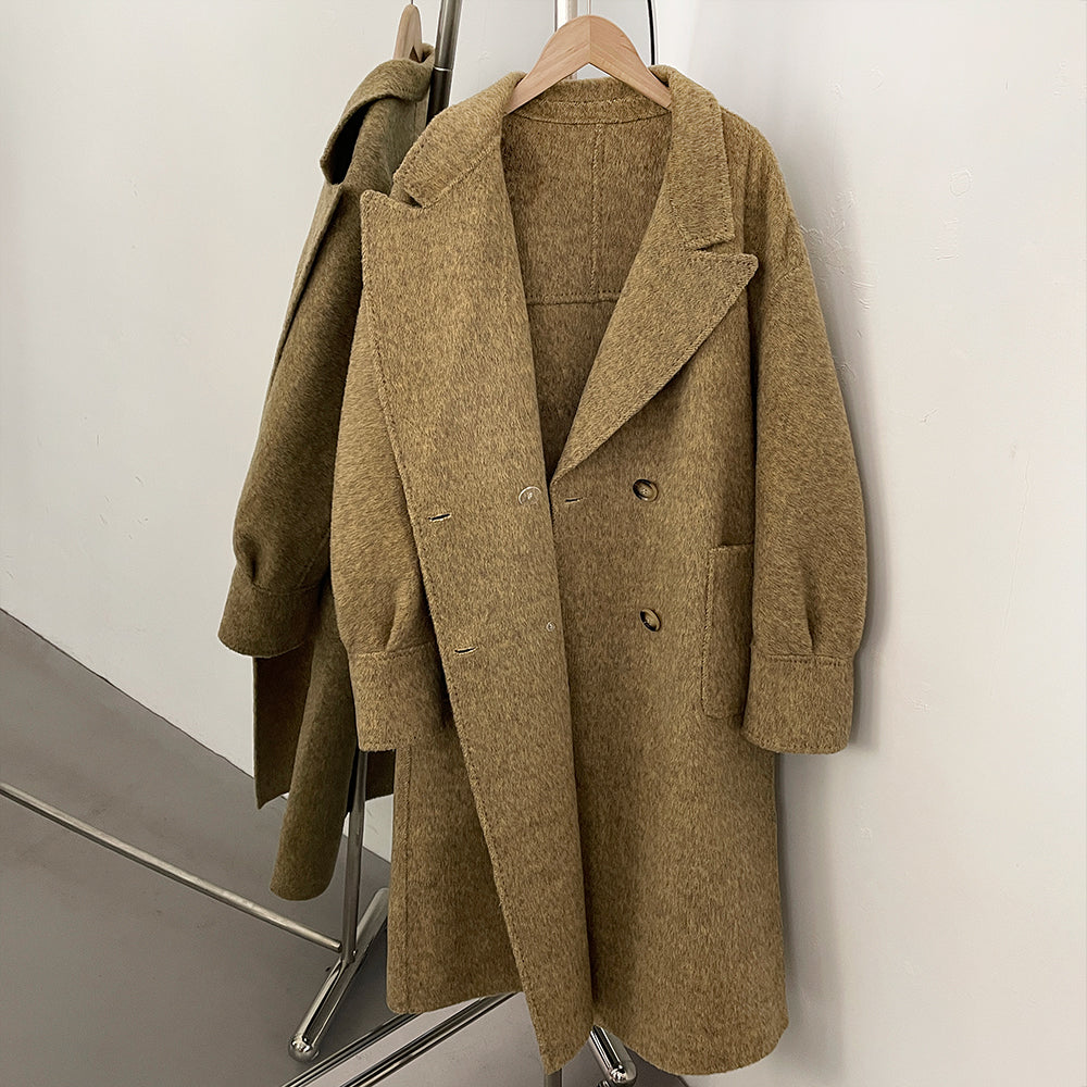 OFTBUY Warm Cashmere Wool Jacket Long Double-breasted Double-sided Woolen Coat Female New Autumn Winter Lapel Top Clothes Women