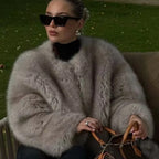 OFTBUY Cropped Faux Fox Fur Jacket