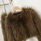 OFTBUY Faux Fur Coat for Women Fur Fluffy Autumn Short Fur Coat Eco-friendly Warm Female New Winter Jacket Long Sleeves O-neck