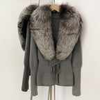 OFTBUY Luxury 100% Cotton Jacket with Real Fox Fur Collar New Autumn Winter Knit Cardigan Women Slim Warm Sweater Outerwear Lady