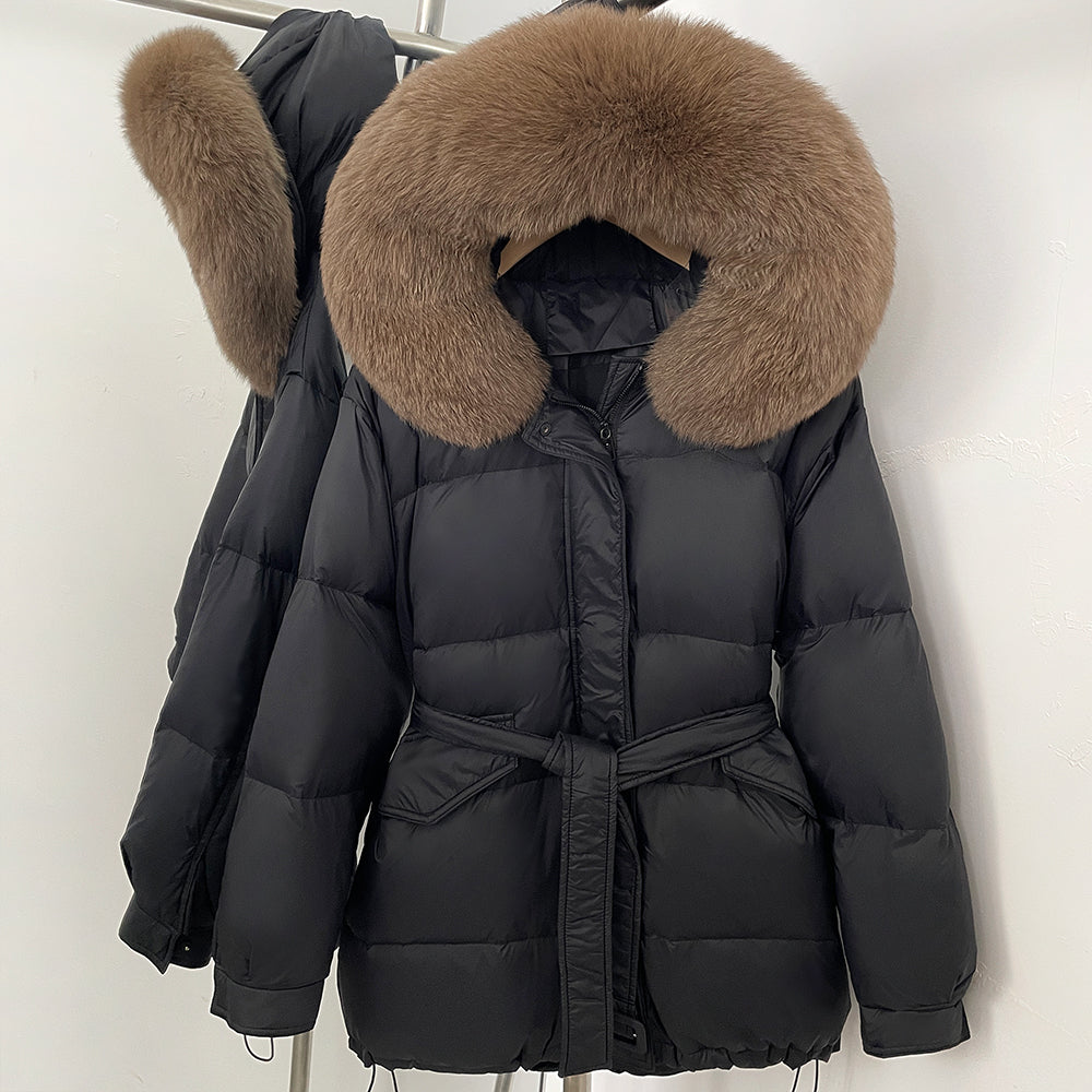 OFTBUY Hooded Real Fox Fur Down Coat Female New Autumn Winter Top Clothes Women Thickened Warm Natural Fur Fluffy Puffer Jacket