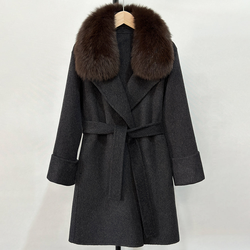 OFTBUY Fashion Female Luxury Cashmere Wool Jacket Autumn Winter Warm Natural Fox Fur Collar Women's Woolen Blends Coat