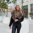 OFTBUY Luxury Cropped Puffer Jacket with Massive Real Fox Fur Collar - Premium 90% Duck Down Winter Coat
