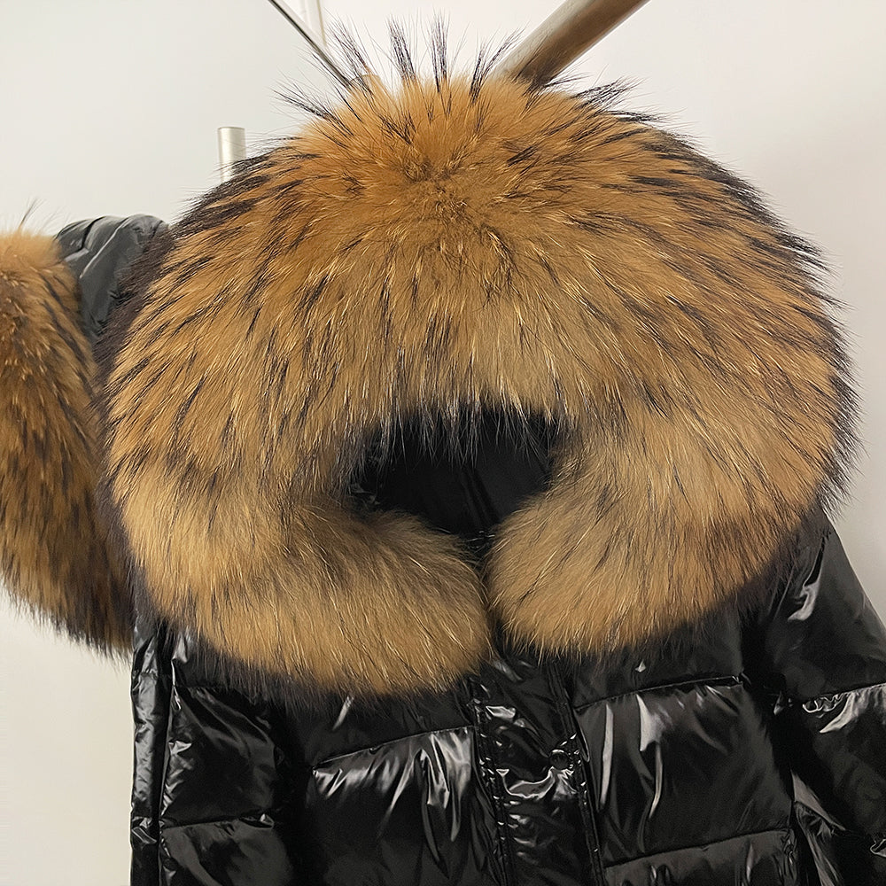 OFTBUY New Hood Collar Luxury Warm Winter Women's Shiny Puffer Jacket with Real Raccoon Fox Fur Outerwear Duck Down Coat Female