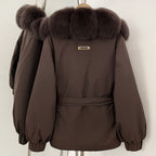 OFTBUY Winter Warm Women Real duck Down Jackets Natural Real Fox Fur Collar Puffer Jackets Belt Female Outwear Coats Hot Sale