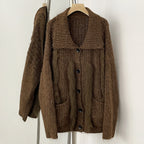 OFTBUY New Fashion Spring Autumn Loose Sweater Female Real Fox Fur Cardigan Clothing Women Button Oversized Knitted Jacket Lady