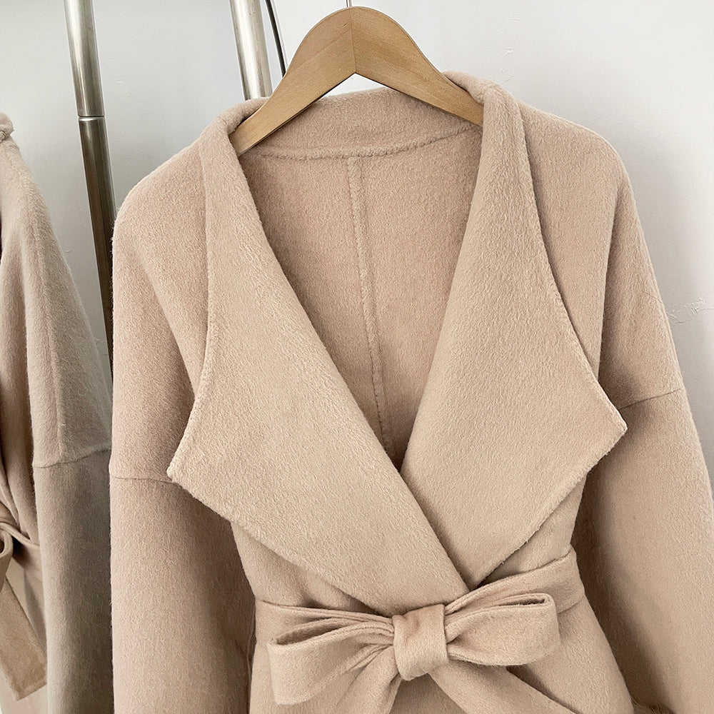 OFTBUY New Autumn Winter Belt Top Clothes Women Long Elegant Double-sided Woolen Coat Femlae Real Fox Fur Cuffs 100% Wool Coat