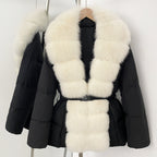 OFTBUY Big Natural Fox Fur Collar Puffer Jacket Female New Autumn Winter Thick Warm Clothes Women Fluffy Real Fur Duck Down Coat