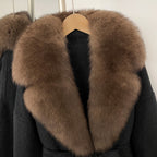 OFTBUY New Women's Double-Faced Wool Coat with Large Real Fox Fur Collar Cuffs Belted Warm Winter Elegant Fashion Outerwear Lady