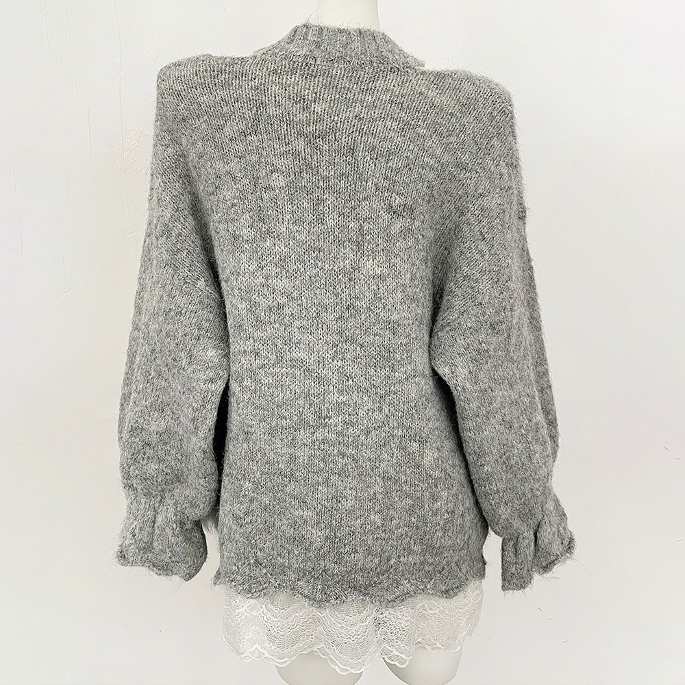 OFTBUY New Spring Autumn Flowers Butterflies Knitting Pullovers Clothes Women Halves Knitted Sweater Female Real Fox Fur Coat