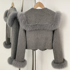 OFTBUY Double Buttons Pockets Warm Winter Elegant Outerwear New Women's Wool Cropped Jacket with Large Real Fox Fur Collar Cuffs