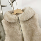 OFTBUY New Women's Faux Fur Hooded Sleeveless Vest Coat Zipper Soft Fluffy Warm Winter Fashion Outerwear Fake Fur Jacket Female