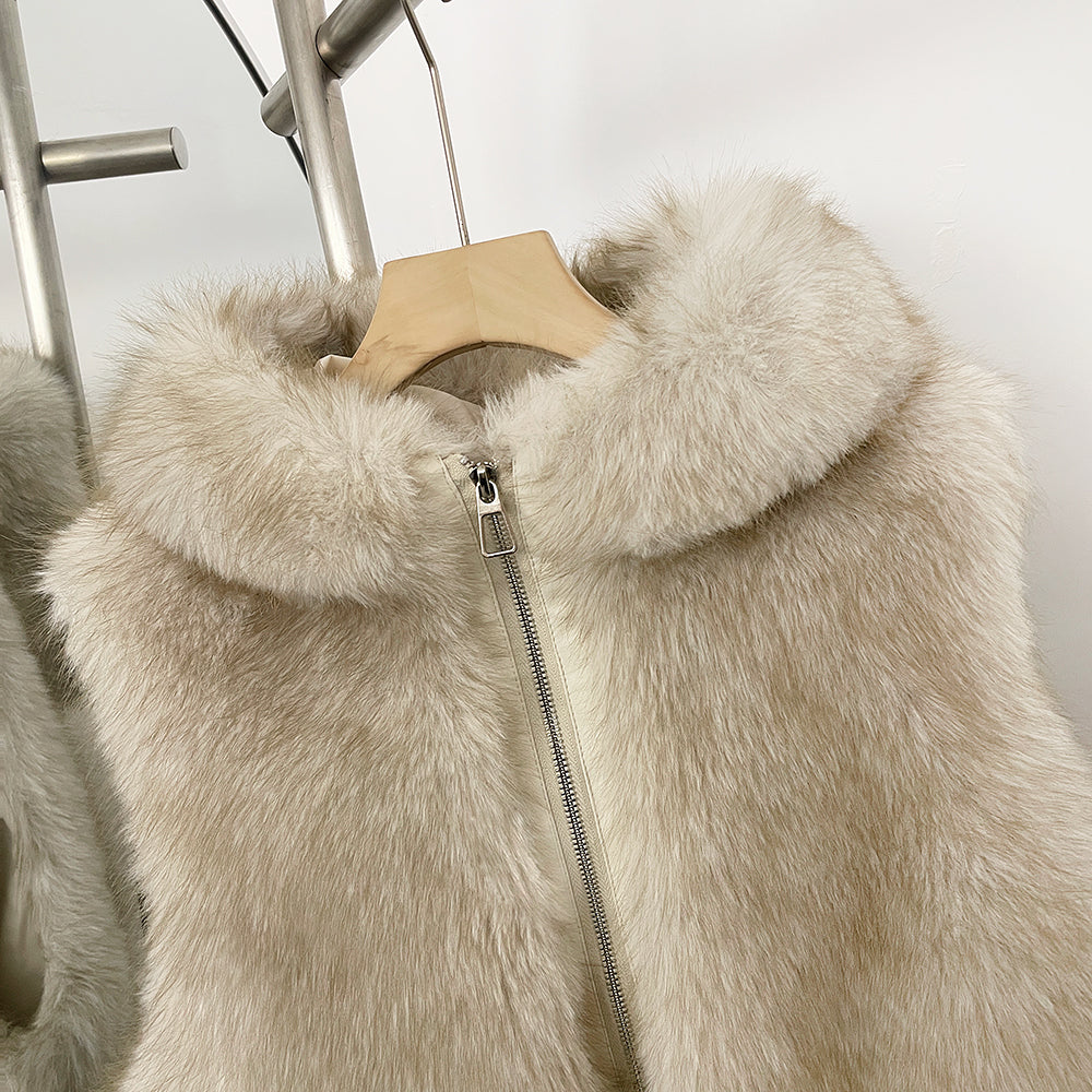 OFTBUY New Women's Faux Fur Hooded Sleeveless Vest Coat Zipper Soft Fluffy Warm Winter Fashion Outerwear Fake Fur Jacket Female
