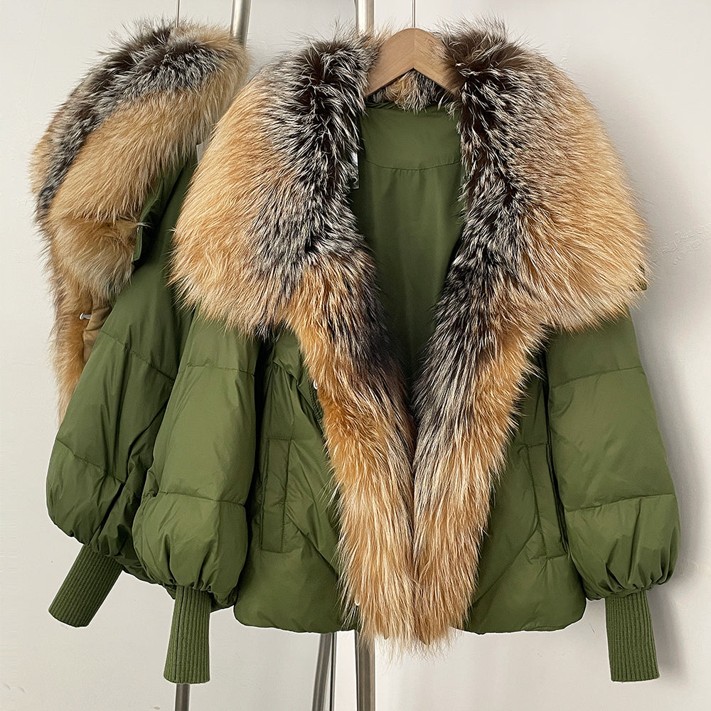 OFTBUY Puffy Sleeve Warm Loose Puffer Jacket New Women's Duck Down Jacket with Large Real Fox Fur Collar Winter Luxury Outerwear