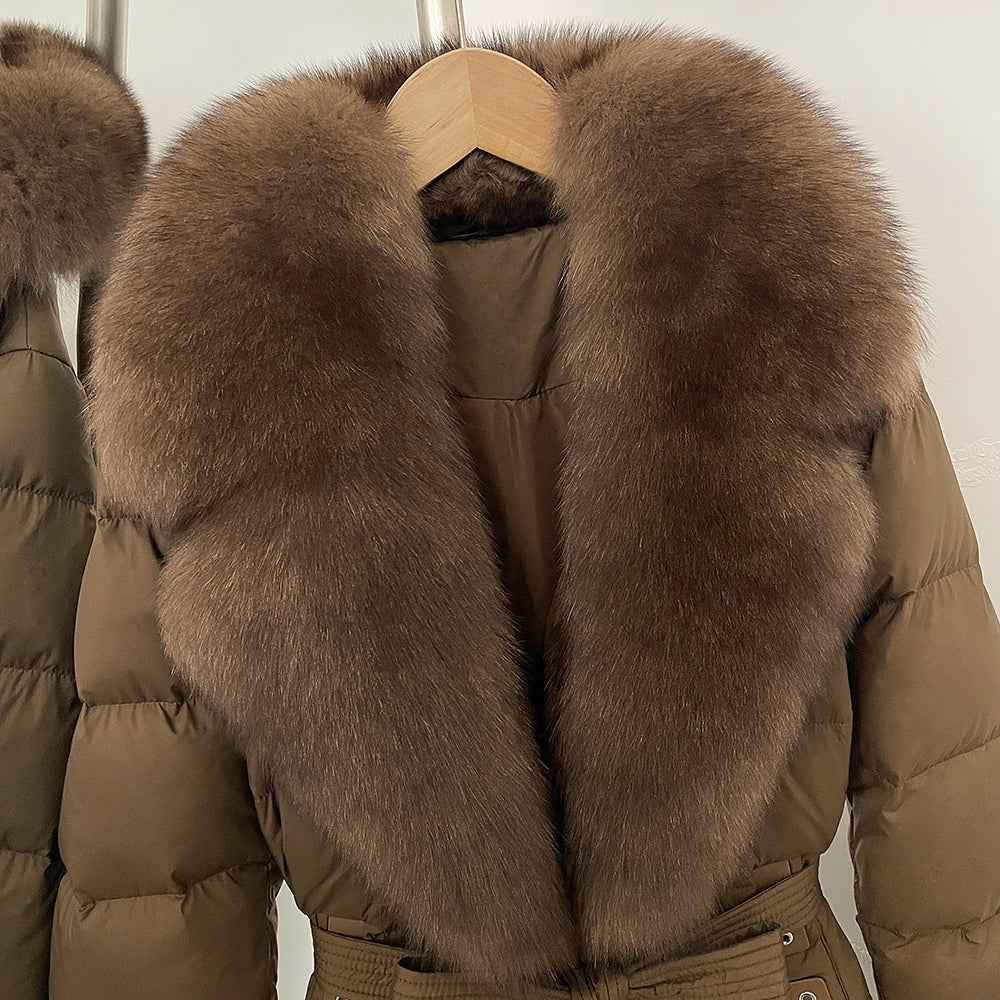 OFTBUY New Winter Real Fox Fur Long Clothes Women Belt Thickened Warm Natural Fur Duck Down Female Luxury Fashion Puffer Jacket