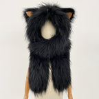 OFTBUY Thick Warm Cute Animal Natural Raccoon Fur Hat Scarf Women New Winter Windproof Cycling Caps Real Fur Muffler Female