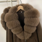 OFTBUY Women's Luxury Real Fox Fur Collar Knit Coat Warm New Autumn Winter Jacket Female Elegant Cardigan Sweater Outerwear