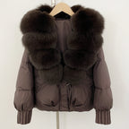 OFTBUY Luxury 90% Duck Down Puffer Jacket with Oversized Real Fox Fur Collar - Short Tiered Winter Coat