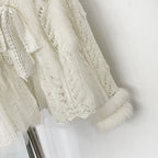 OFTBUY Sexy Hollow Loose V-neck Knitted Jacket Real Fox Fur Cardigan Sweater Female New Spring Autumn Lace Top Clothes Women