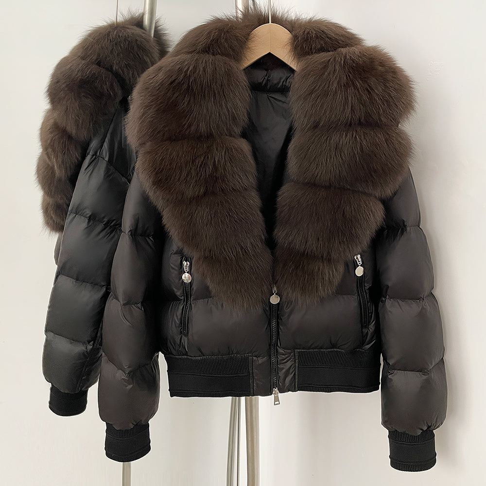 OFTBUY Real Fox Fur Collar Puffer Jacket Female New Winter Top Fluffy Clothing Thick Warm Natural Fur White Duck Down Coat Women