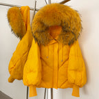 OFTBUY Thicken Warm Knitted Sleeve Coat New Winter Large Real Fur Hooded Puffer Jacket Women White Duck Down Mid Long Parka