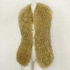 OFTBUY Solid Deep V-Neck Backless Bandage Sleeveless Jackets Fluffy Luxury Real Mongolian Fur Halter Vests Women Outerwear Coat