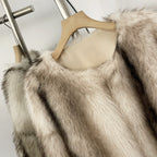 OFTBUY Luxury Collarless Faux Fur Jacket - Chic Short Fluffy Vegan Fur Coat for Women