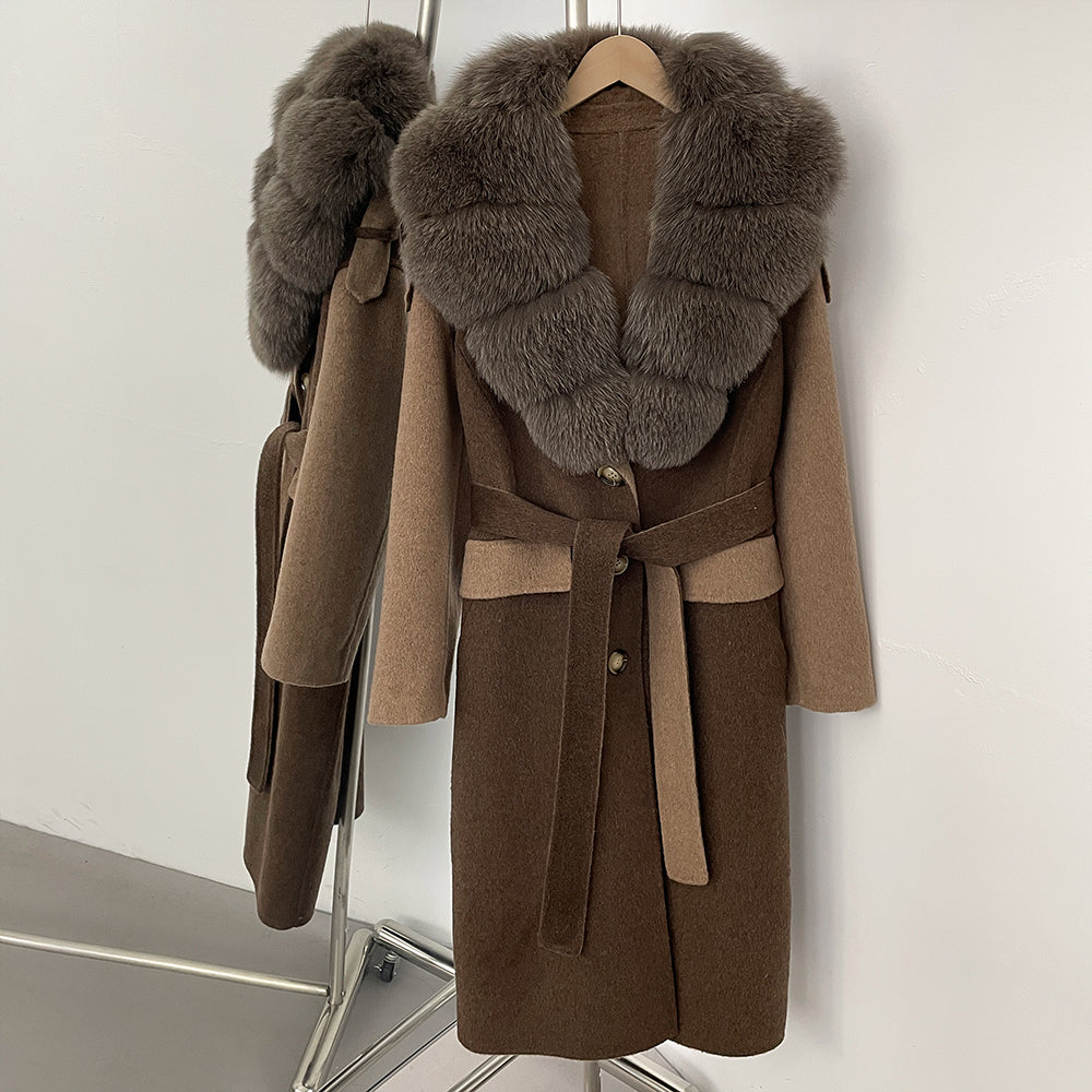 OFTBUY New Fashion Fur Cuff Winter Clothes Women Real Fox Fur Collar Woolen Coat Female Warm Double-faced Cashmere Wool Jacket