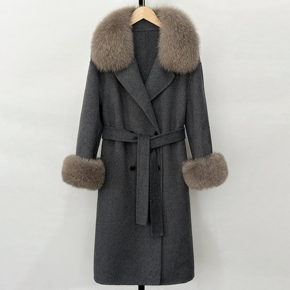 OFTBUY Wholesale New Autumn Winter Clothes Women Real Fox Fur 100% Wool Coat Female Fashion Warm Long Natural Fur Woolen Jacket