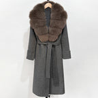 OFTBUY Long Belt 100% Wool Coat with Real Fox Fur Collar Warm Natural Fur Woolen Jacket Female New Autumn Winter Clothing Women