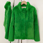 OFTBUY Women's Luxury Real Rabbit Fur Coat Stand Collar Fur Jacket Female New Warm Autumn Winter Outerwear for Cold Weather
