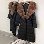 OFTBUY Hooded Winter White Duck Down Coat Large Real Fox Fur Collar X-Long Puffer Jacket Women Thick Female Parkas With Belt