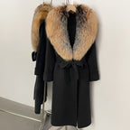 OFTBUY Belted Elegant Warm Outerwear Coat Female Women's Luxury Double-Faced Wool Jacket Winter Oversized Real Fox Fur Collar