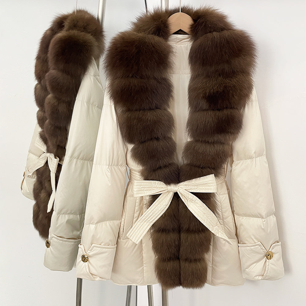 OFTBUY Luxury Women's Down Jacket women Warm Winter Parka Outerwear Duck Down Real Fox Fur Collar Belted Puffer Coat female