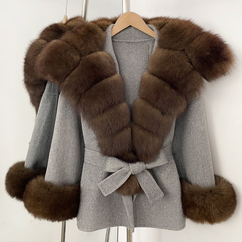 OFTBUY Luxury Real Fox Fur 100% Wool Coat Female New Autumn Winter Warm Woolen Clothes Women Long Sleeves Cashmere Woolen Jacket